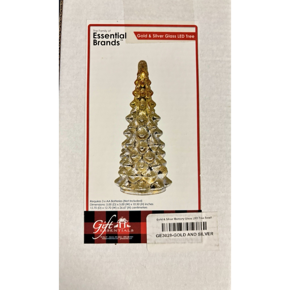 Gold & Silver Glitter Glass LED Christmas Tree – 10.5” Lighted Holiday Decor - Picture 2 of 2